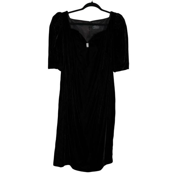 Vtg 80's Cachet Sheath Dress Velvet Rhinestone Puff Sleeve Fairy Grunge Sz 16 - Picture 1 of 5